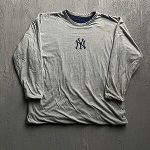 Vintage New York Yankees Long Sleeve Shirt Large Grey 2000s MLB Reversible